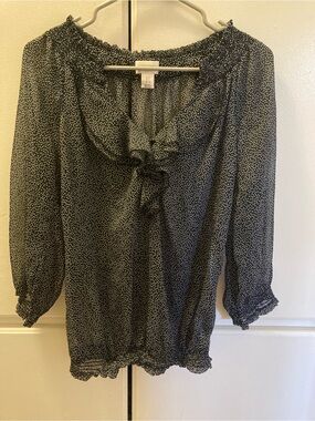 Motherhood Black & White Dot-Print Peasant Blouse
